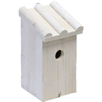Nestkast/vogelhuisje hout wit ribdak 14 x 16 x 27 cm - Vogelhuisjes