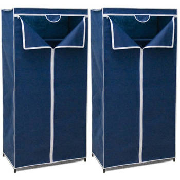 2x Stuks mobiele opvouwbare kledingkasten blauw 75 x 46 x 160 cm - Campingkledingkasten