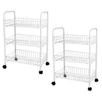 Set van 2x stuks witte keuken trolleys met manden 40 x 26 x 62 cm - Opberg trolley