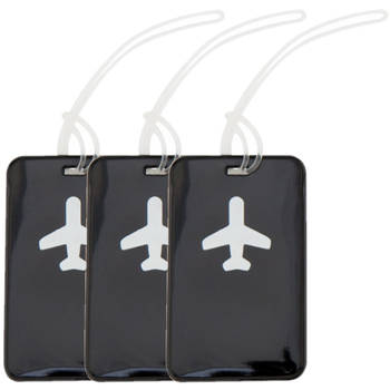 Pakket van 3x stuks kofferlabels zwart 11,5 cm - Bagagelabels