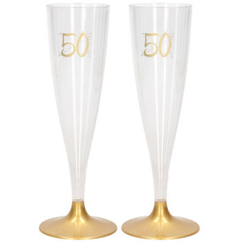Santex Champagneglazen - 18x - 50 jaar - goud - herbruikbaar - verjaardag feest - Sarah/Abraham - Champagneglazen