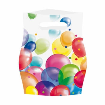 32x Feestelijke uitdeel zakjes met ballonnen opdruk plastic 16x23cm - Uitdeelzakjes