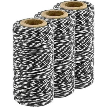3x Zwart/wit katoenen touw 50 meter cadeaulint - Touwen