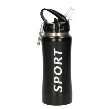 Sport bidon drinkfles/waterfles Sport print zwart 420 Ml - Drinkflessen