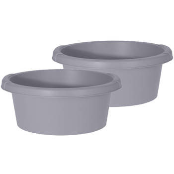 Set van 2x stuks grijze afwasteilen/afwasbakken rond kunststof 6 liter - Afwasbak