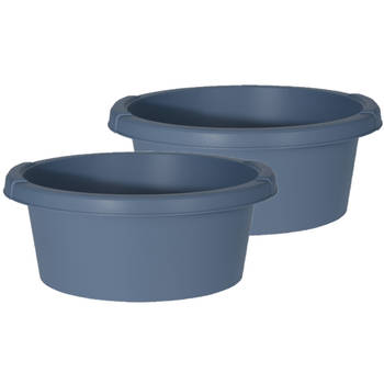 Set van 2x stuks blauwe afwasteilen/afwasbakken rond kunststof 6 liter - Afwasbak
