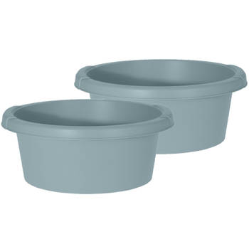 Set van 2x stuks groene afwasteilen/afwasbakken rond kunststof 6 liter - Afwasbak