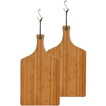 2x stuks bamboe houten snijplanken/serveerplanken met handvat 44 x 25 cm - Snijplanken