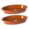 Set van 2x stuks bruine ovale ovenschaal/braadsledes van aardewerk klein 35 x 19 x 6 cm - Ovenschalen