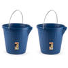 2x stuks emmer blauw 12 liter 31 x 31 cm schoonmaakartikelen - Emmers