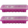 2x stuks ijsblokjes maken houders fuchsia roze met deksel 26 x 11 cm - IJsblokjesvormen