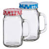Set van 4x stuks glazen Mason Jar drinkbekers/drinkpotjes met gekleurde dop 430 ml - Drinkbekers