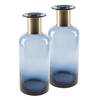 2x stuks flesvazen glas donkerblauw 12 x 30 cm - Vazen