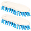 2x stuks schrobborstels van kunststof met kunstvezelharen spitse neus wit/blauw - Schrobborstels