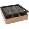 Bamboe houten theedoos/theekist bruin met glazen deksel 9-vaks 24 cm - Theedozen