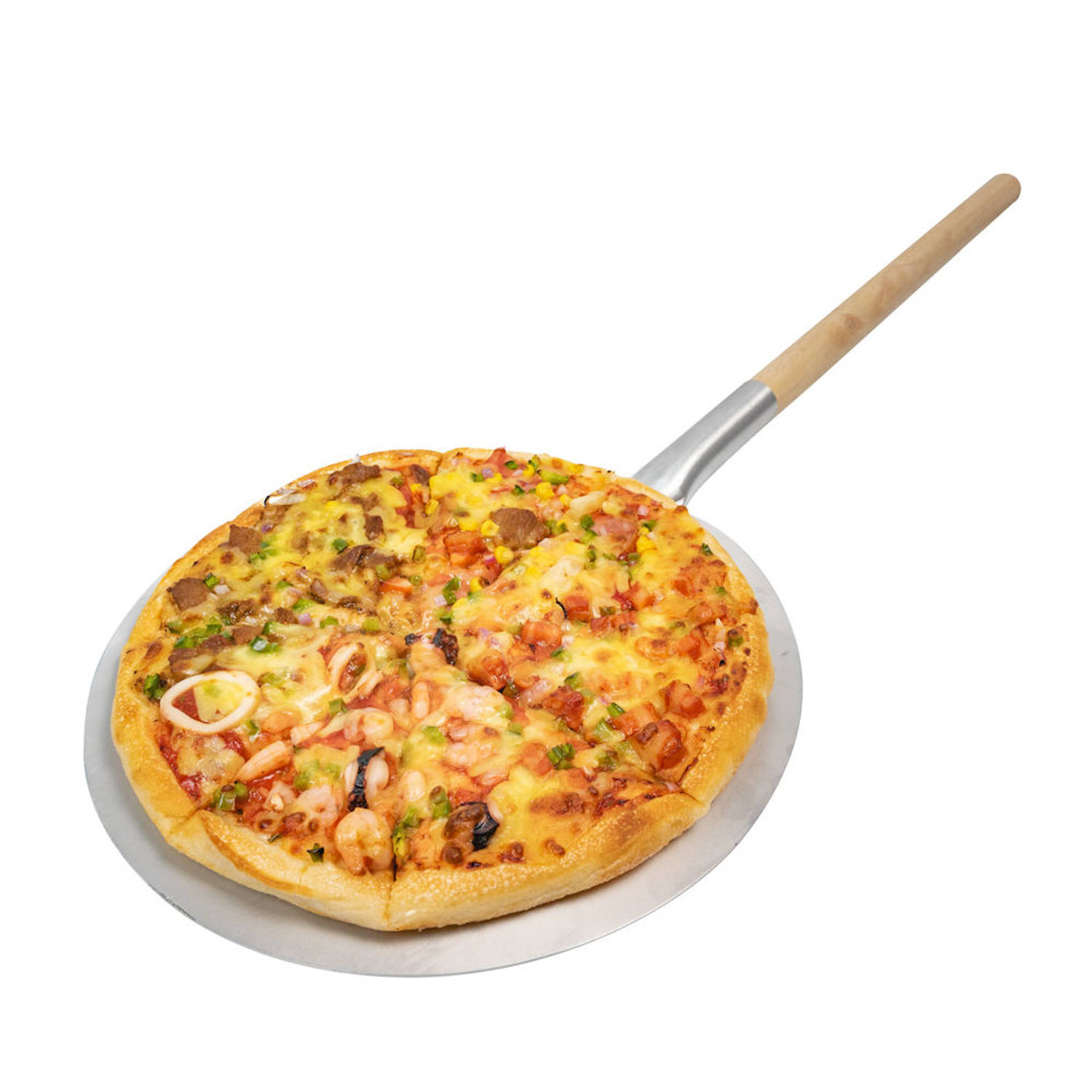 Decopatent® Pizzaschep Ronde pizzaschep met lang houten Handvat
