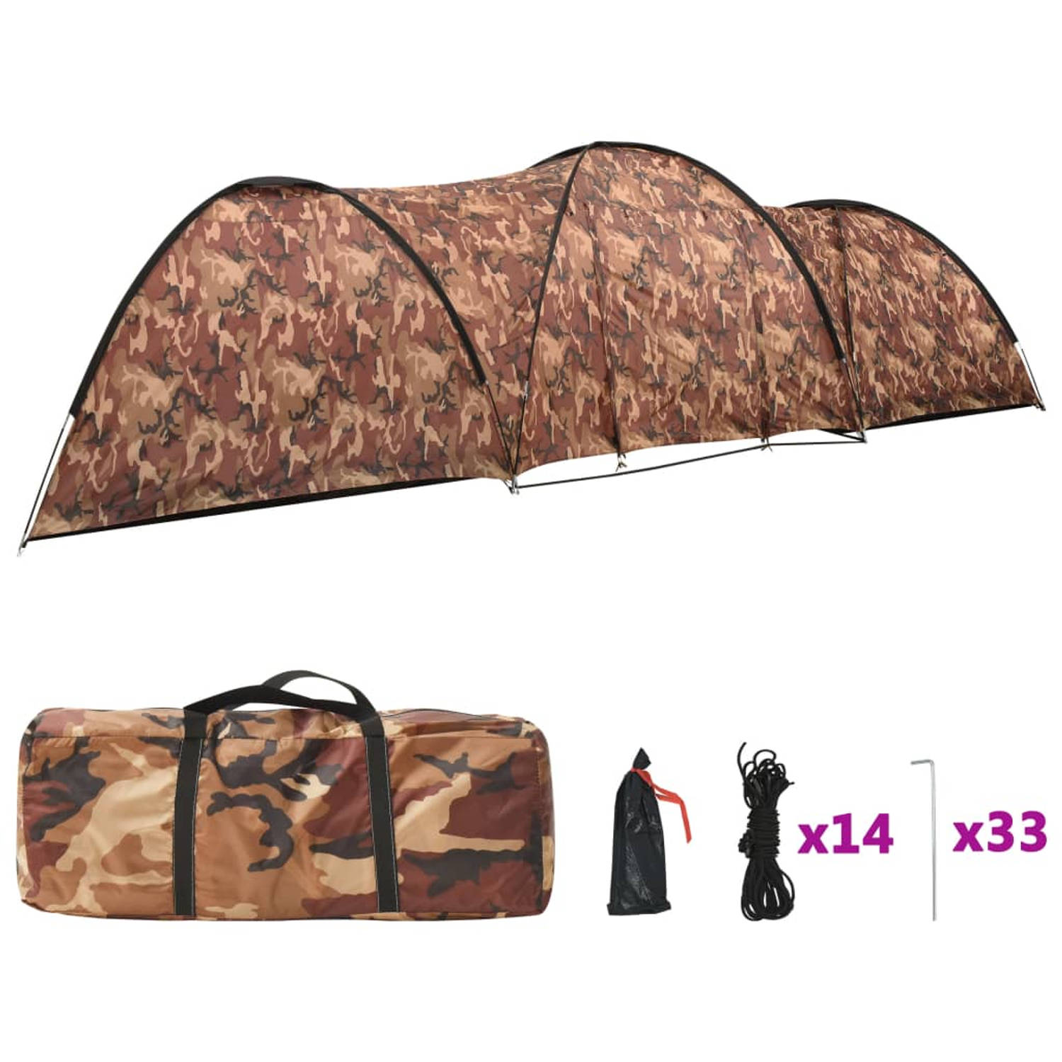 The Living Store Iglotent - Camouflage - Polyester - 650x240x190 cm - Geschikt voor 8 personen
