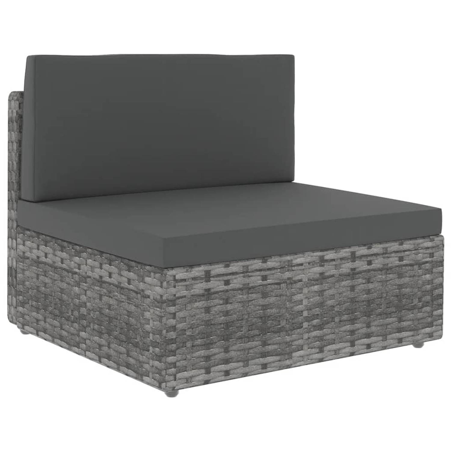 The Living Store 7-delige Loungeset met kussens poly rattan grijs - Tuinset