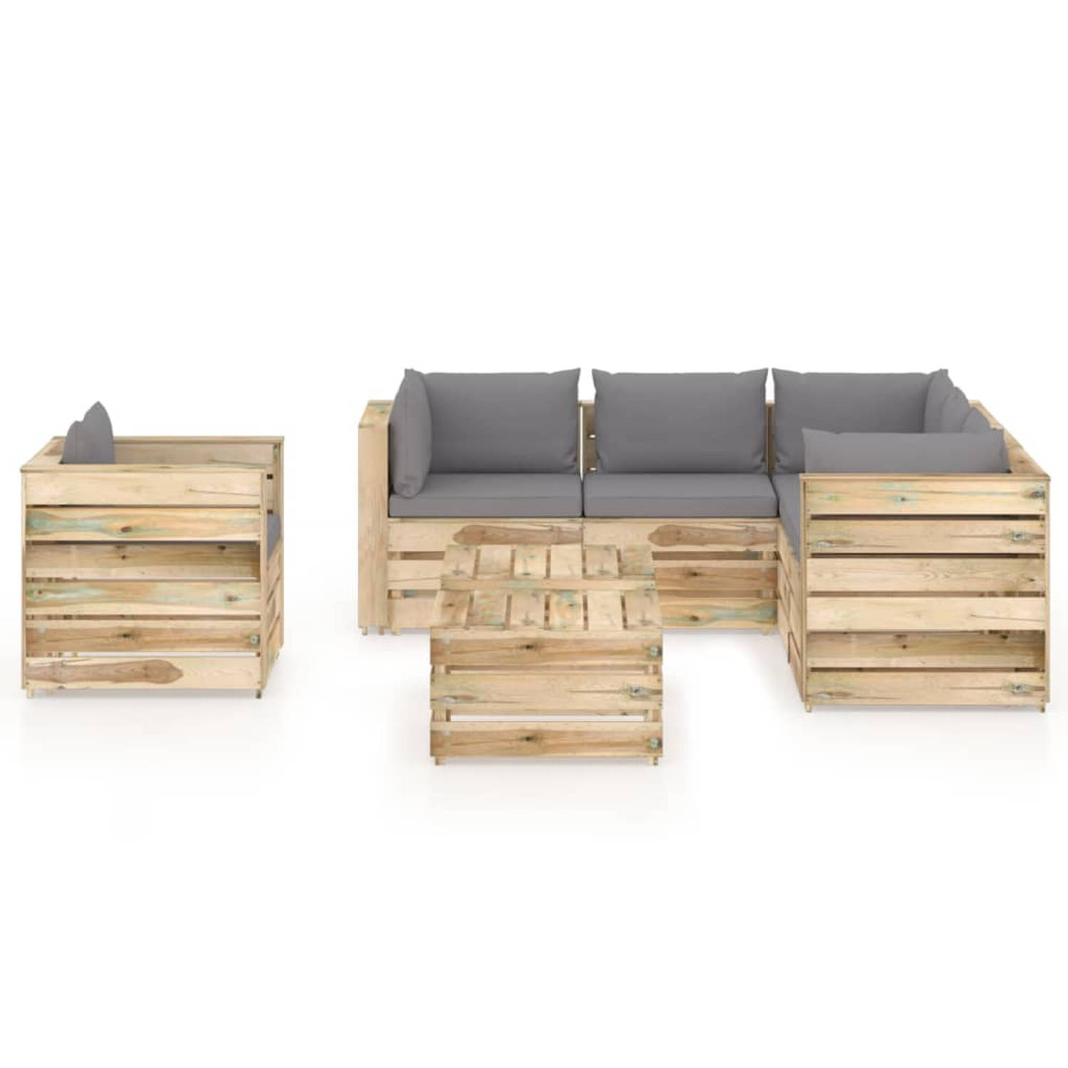 The Living Store 8-delige Loungeset met kussens groen geïmpregneerd hout - Tuinset