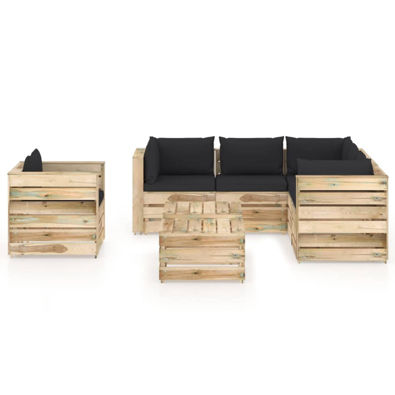 The Living Store 8-delige Loungeset met kussens groen geïmpregneerd hout - Tuinset