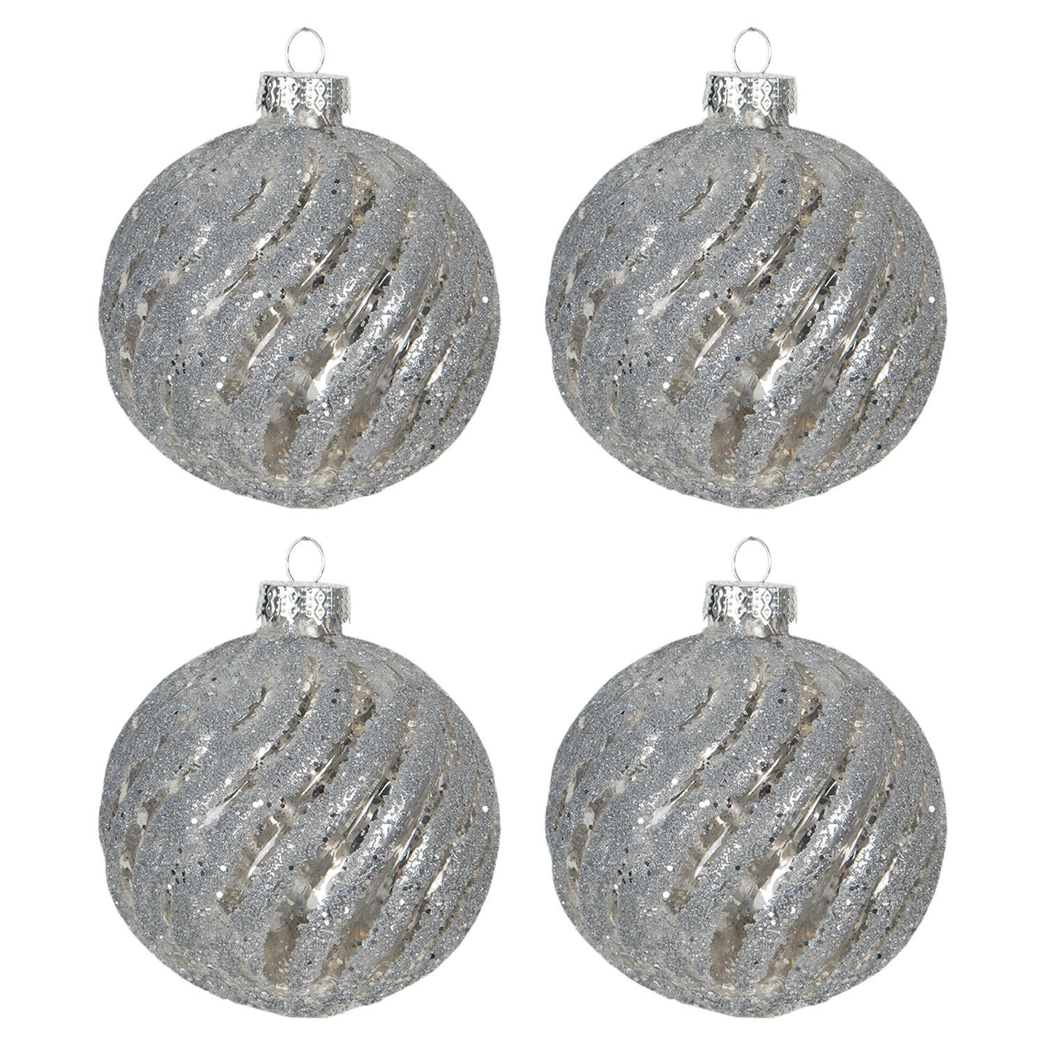 Clayre & Eef Zilvere Doos Kerstballen Ø 8 Cm (Set 4) 6gl2731