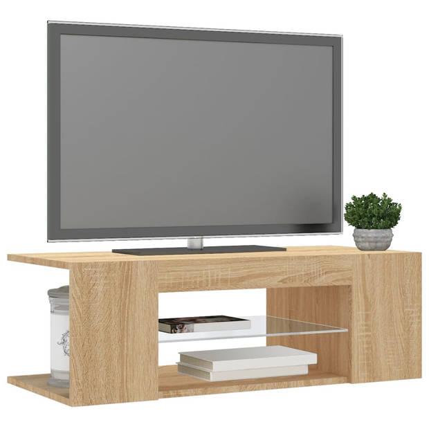 The Living Store TV-meubel Sonoma Eiken - 90x39x30 cm - Met RGB LED-verlichting