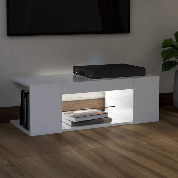 vidaXL Tv-meubel met LED-verlichting 90x39x30 cm hoogglans wit