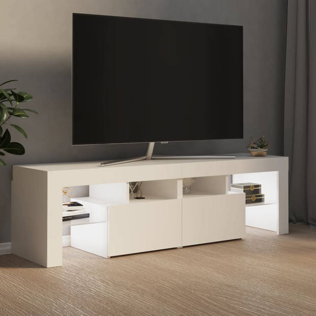 The Living Store Tv-meubel LED-verlichting - 140 x 36.5 x 40 cm - Wit - Bewerkt hout