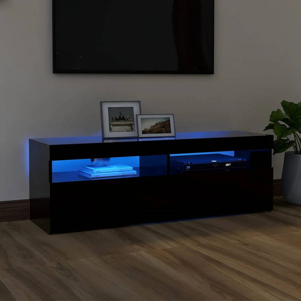 The Living Store TV-meubel Hifi-kast - 120x35x40 cm - Met LED-verlichting - Zwart - Bewerkt hout