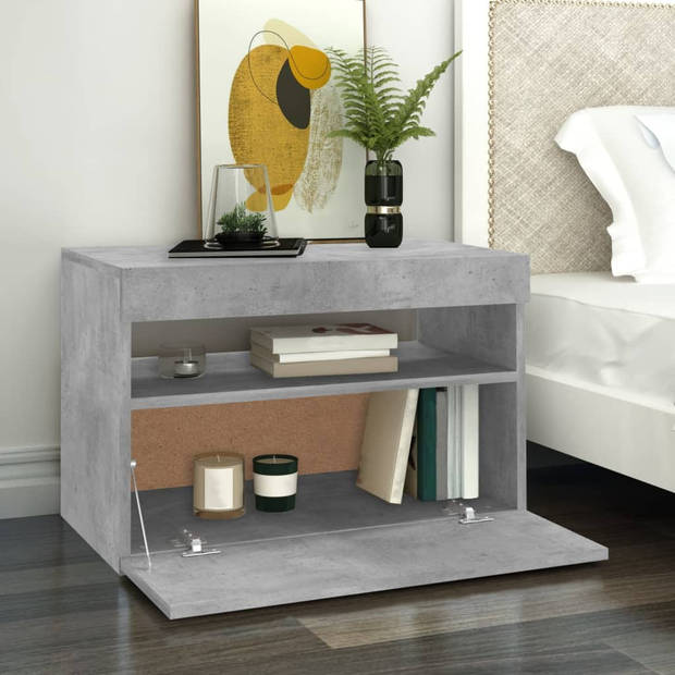 The Living Store TV-meubel Hifi-kasten - 60x35x40 cm - betongrijs - met RGB LED-verlichting