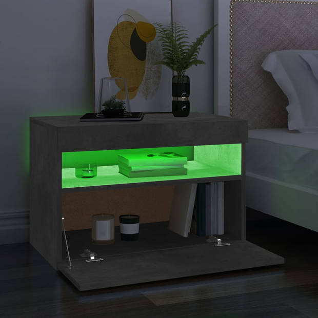 The Living Store TV-meubel Betongrijs 60x35x40 cm - RGB LED-verlichting