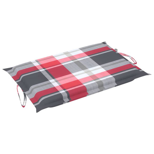 The Living Store Ligbed Acaciahout - 184x55x64cm - met kussen - Rood ruitpatroon