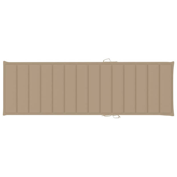 The Living Store Loungebed Tuin - Hout - Verstelbare rugleuning - Inclusief kussen - Beige - 198x90x(30-75)cm - The