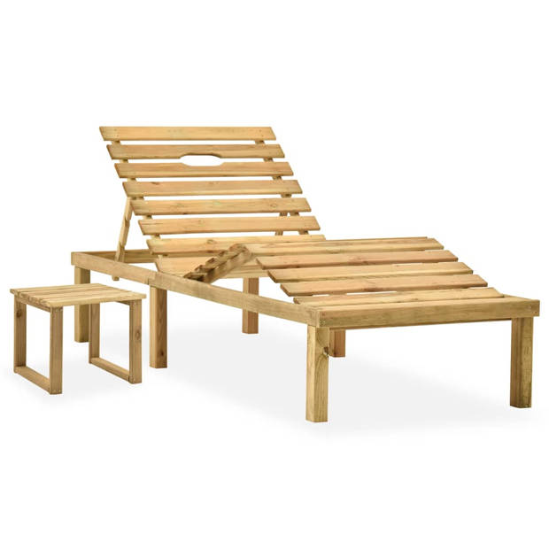 The Living Store Ligbed Tuinmeubelset - 200x70x(31.5-77)cm - Verstelbaar - Grenenhout - Grijs Kussen