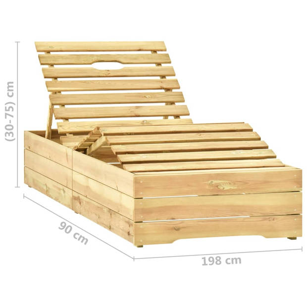 The Living Store Loungebed Tuin - Hout - Verstelbare rugleuning - Inclusief kussen - Beige - 198x90x(30-75)cm - The