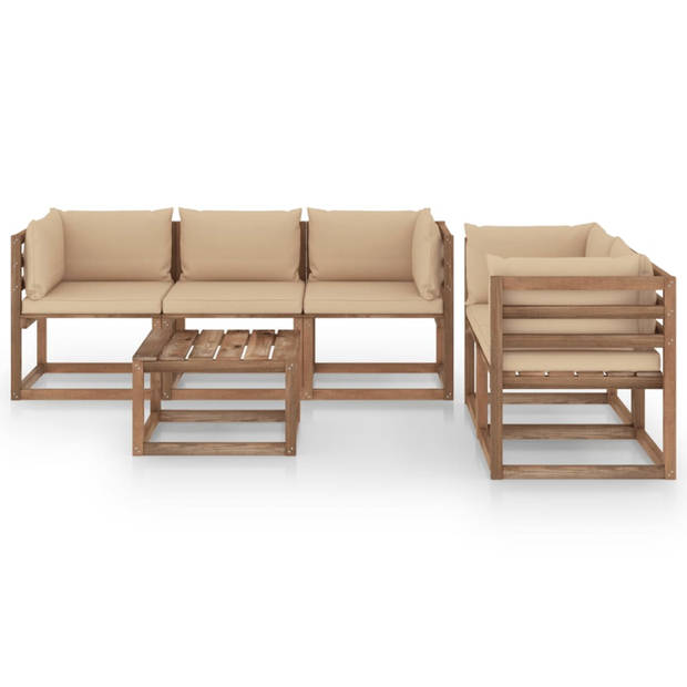 vidaXL 6-delige Loungeset met beige kussens