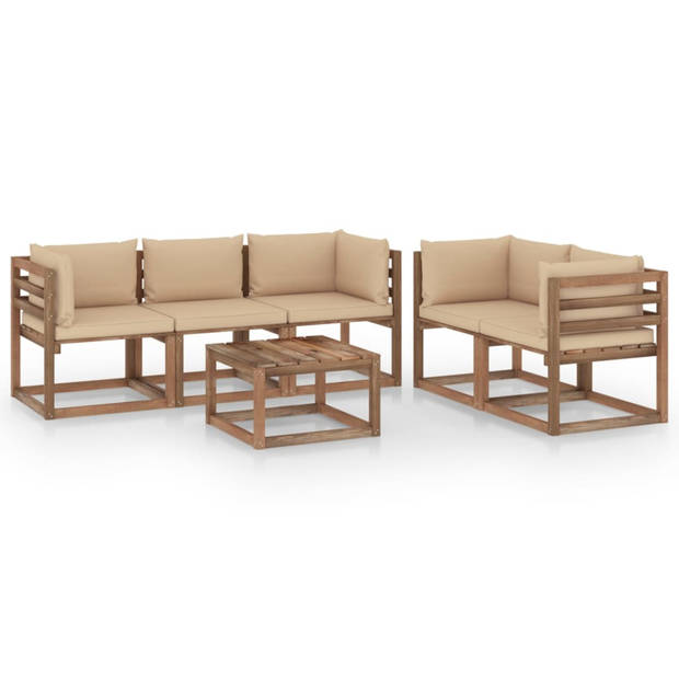 vidaXL 6-delige Loungeset met beige kussens