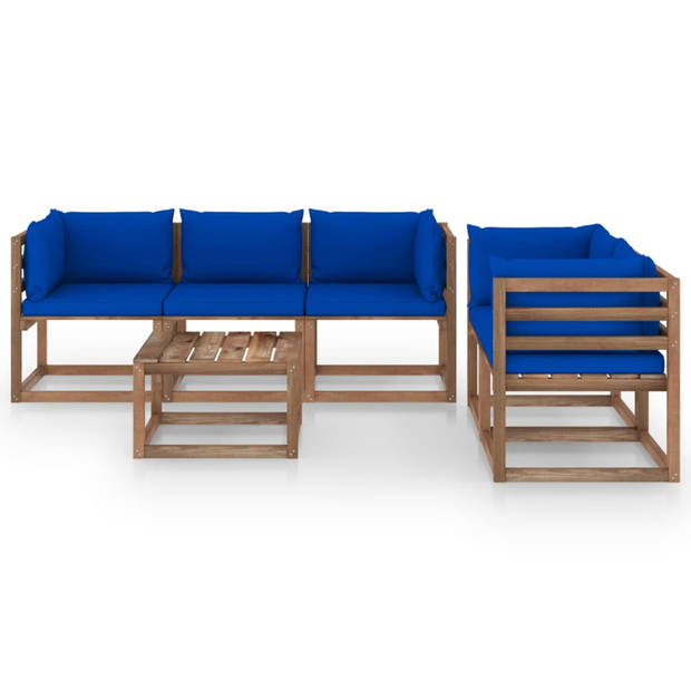 vidaXL 6-delige Loungeset met blauwe kussens