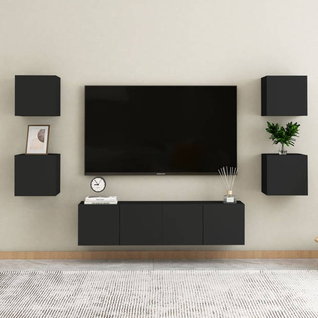 The Living Store TV-meubel Stereokast - 60 x 30 x 30 cm - Zwart - Spaanplaat