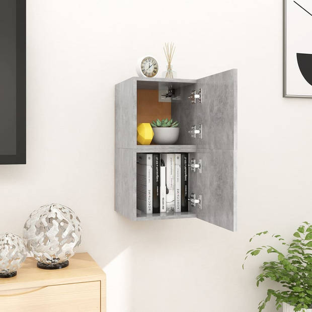 The Living Store TV-meubel betongrijs 30.5x30x30cm - Bewerkt hout - Links of rechts openend - Montage vereist