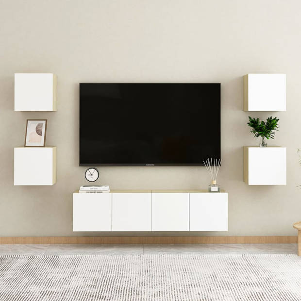 vidaXL Tv-wandmeubel 30,5x30x30 cm wit en sonoma eikenkleurig