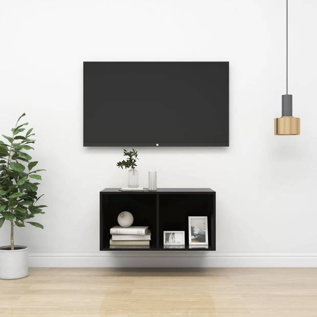 vidaXL Tv-wandmeubel 37x37x72 cm bewerkt hout hoogglans zwart