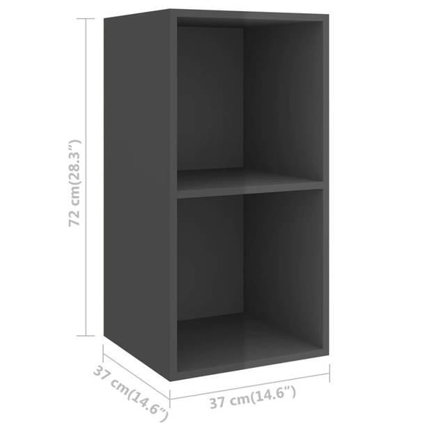 vidaXL Tv-wandmeubel 37x37x72 cm bewerkt hout hoogglans grijs