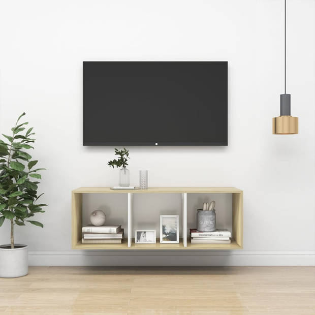 vidaXL Tv-wandmeubel 37x37x107 cm bewerkt hout sonoma eikenkleurig wit