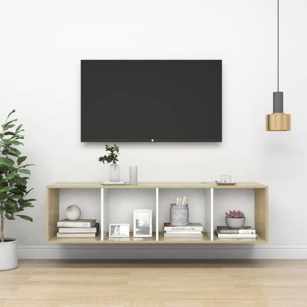 vidaXL Tv-wandmeubel 37x37x142,5 cm bewerkt hout sonoma eikenkleur wit