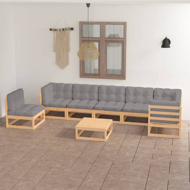 vidaXL 8-delige Loungeset met kussens massief grenenhout