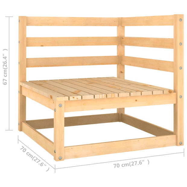 The Living Store Grenenhouten Loungeset - Hoekbank 70x70x67 cm - Grijs kussen - Massief grenenhout