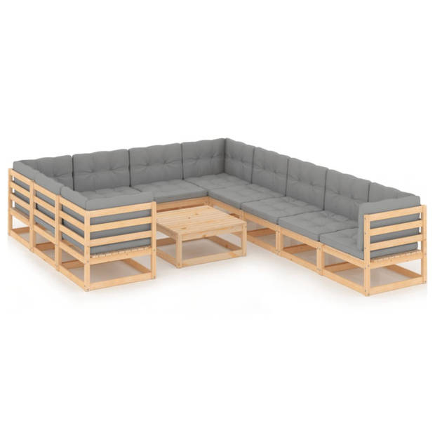 vidaXL 11-delige Loungeset met kussens massief grenenhout