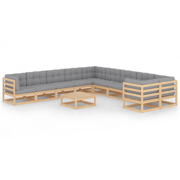 vidaXL 11-delige Loungeset met kussens massief grenenhout