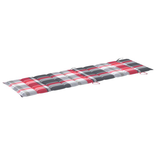 The Living Store Ligbed Acaciahout - 184x55x64cm - met kussen - Rood ruitpatroon